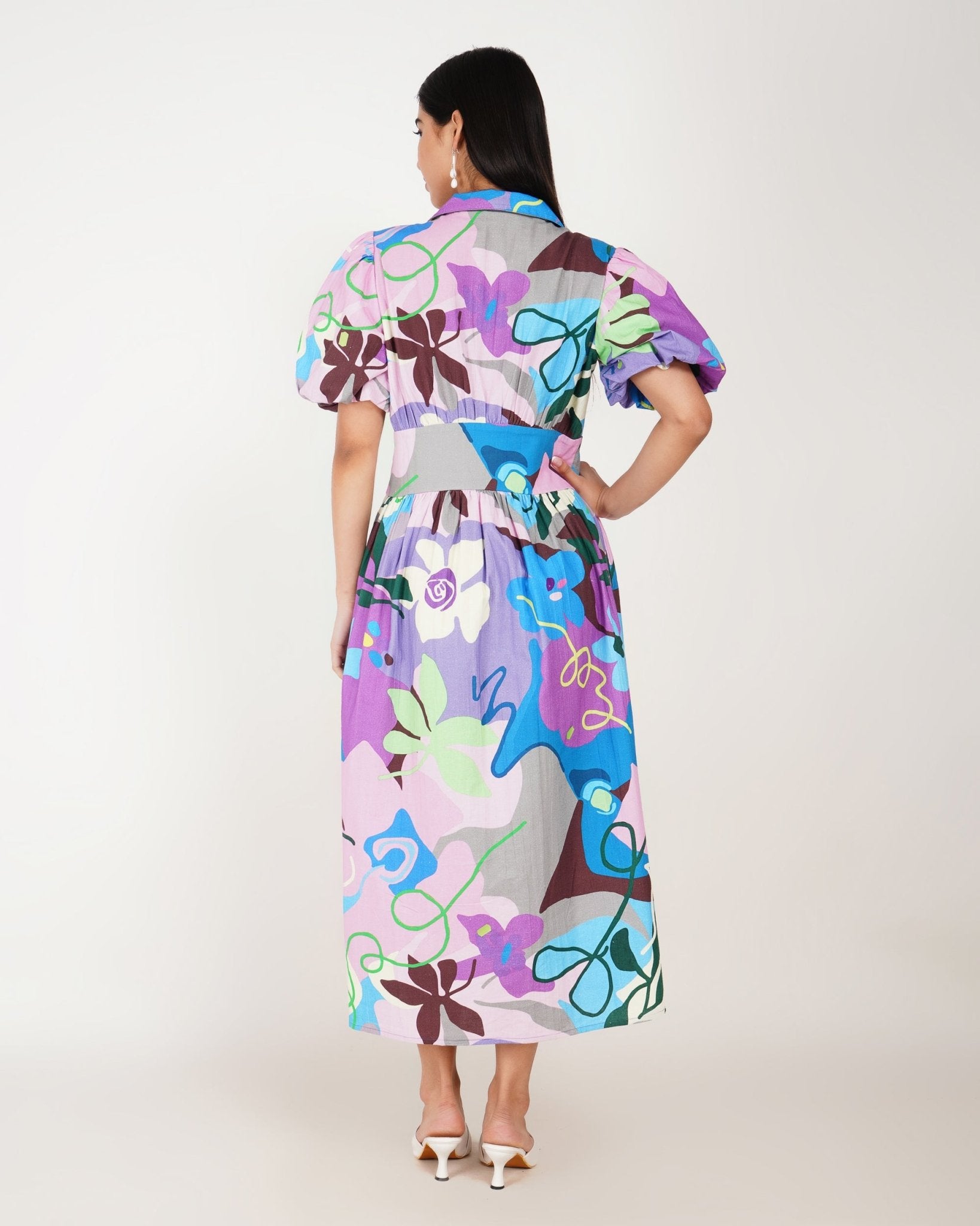 Celeste Garden Puff - Sleeve Midi Dress - Vakr Studios