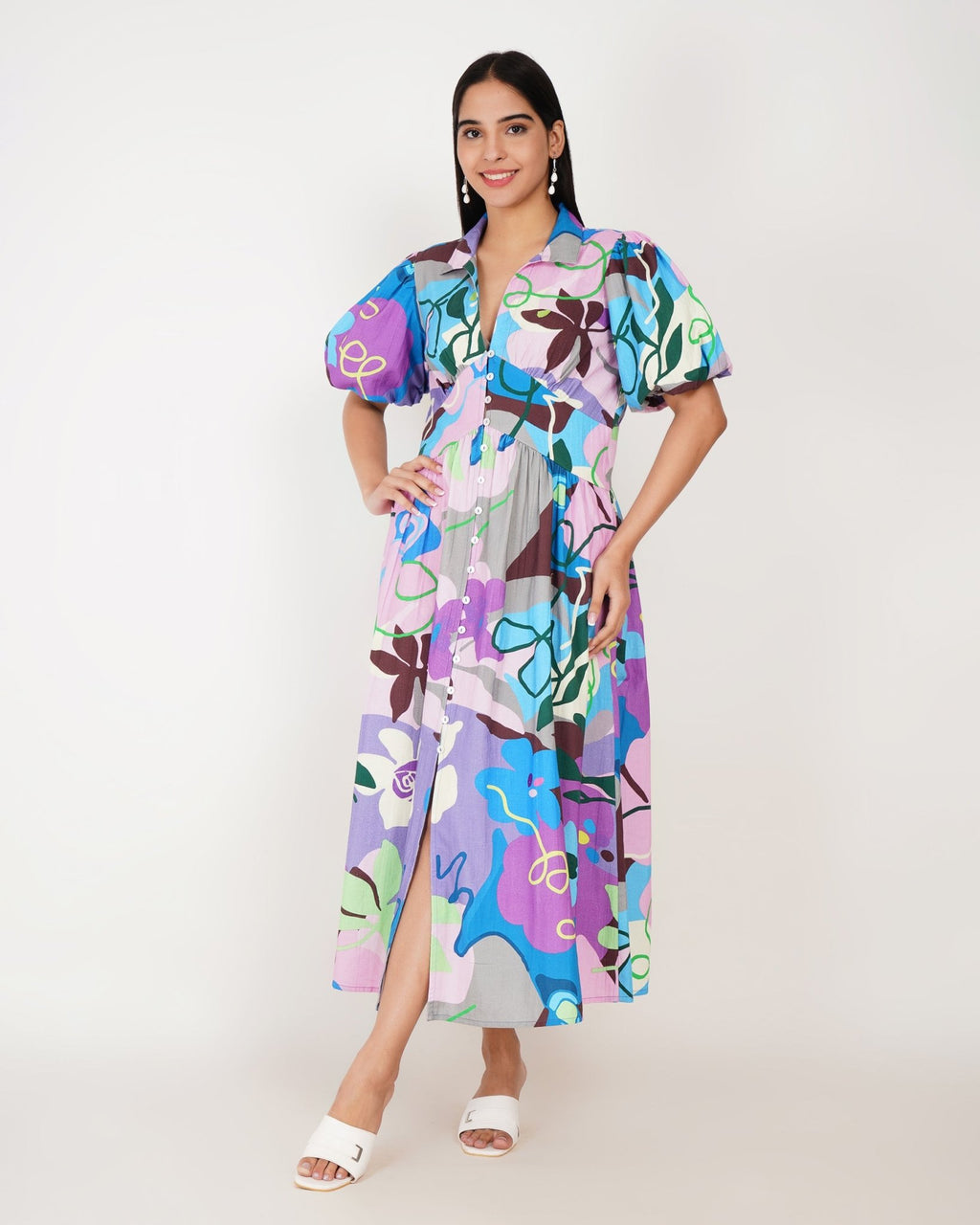 Celeste Garden Puff - Sleeve Midi Dress - Vakr Studios