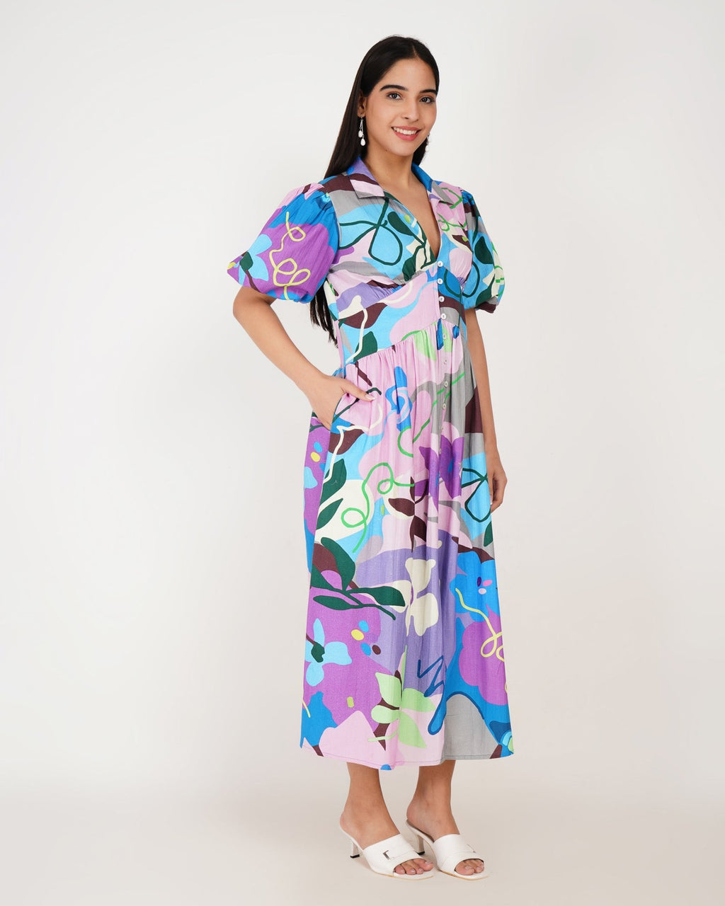 Celeste Garden Puff - Sleeve Midi Dress - Vakr Studios