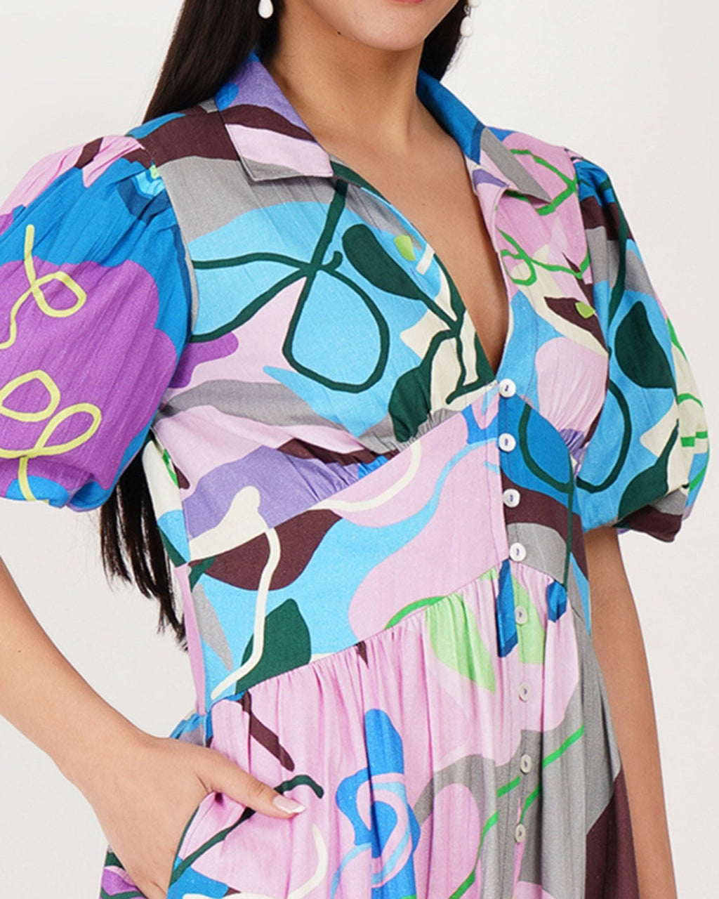 Celeste Garden Puff - Sleeve Midi Dress - Vakr Studios