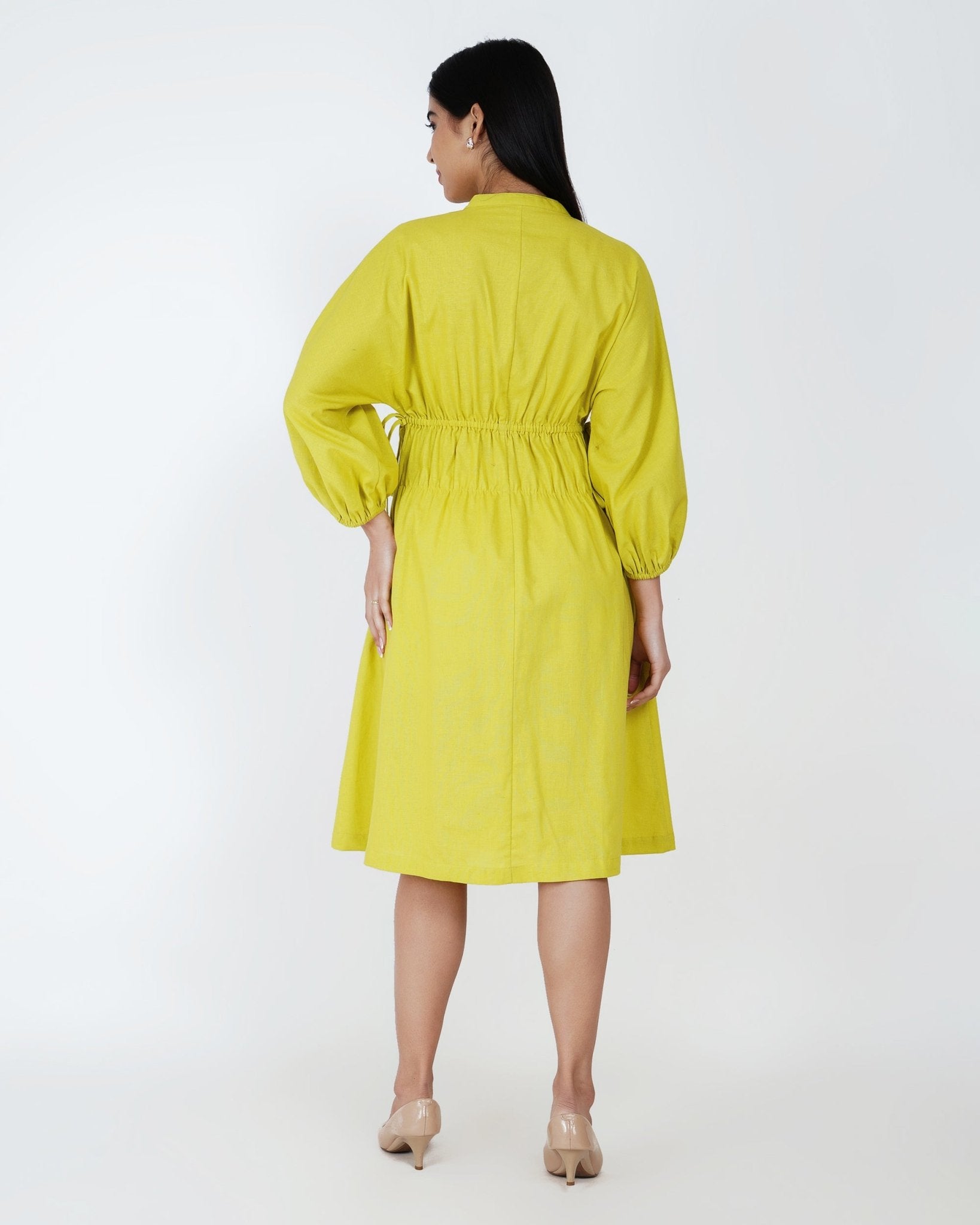 Citron Ease Linen - Blend Midi Dress - Vakr Studios