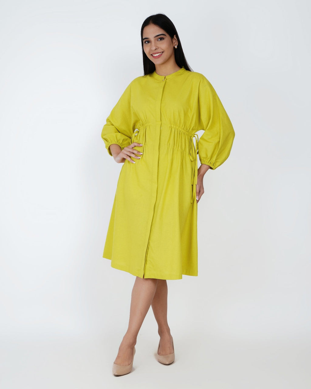 Citron Ease Linen - Blend Midi Dress - Vakr Studios