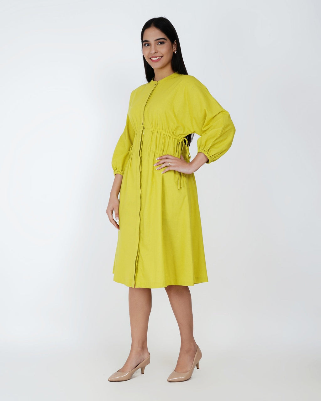 Citron Ease Linen - Blend Midi Dress - Vakr Studios