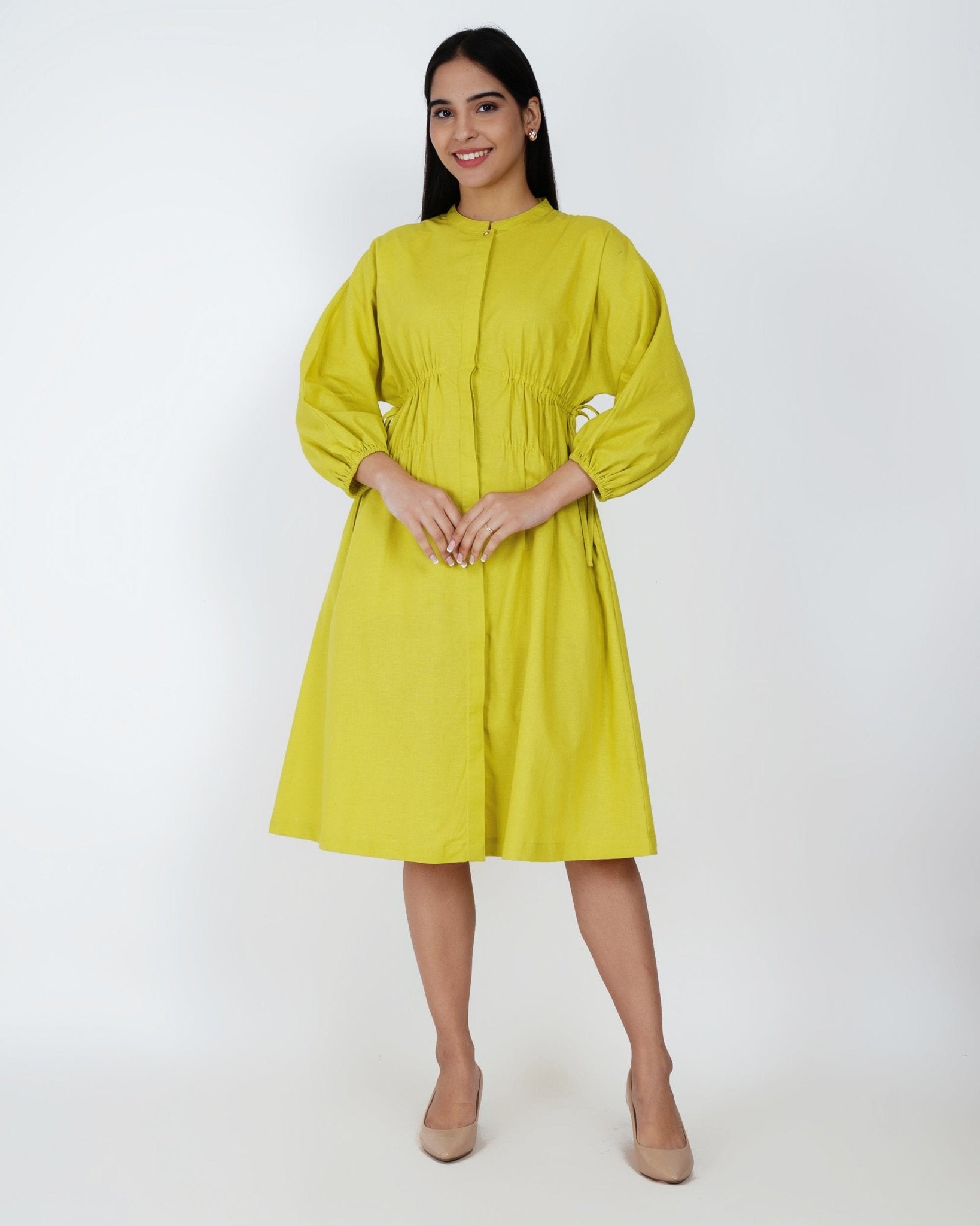 Citron Ease Linen - Blend Midi Dress - Vakr Studios