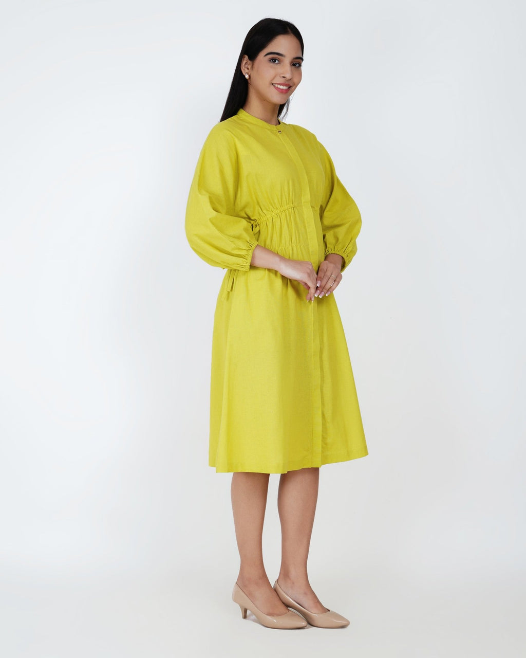 Citron Ease Linen - Blend Midi Dress - Vakr Studios