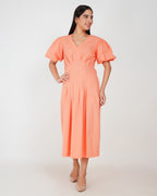 Coral Muse Linen - Blend Midi Dress - Vakr Studios