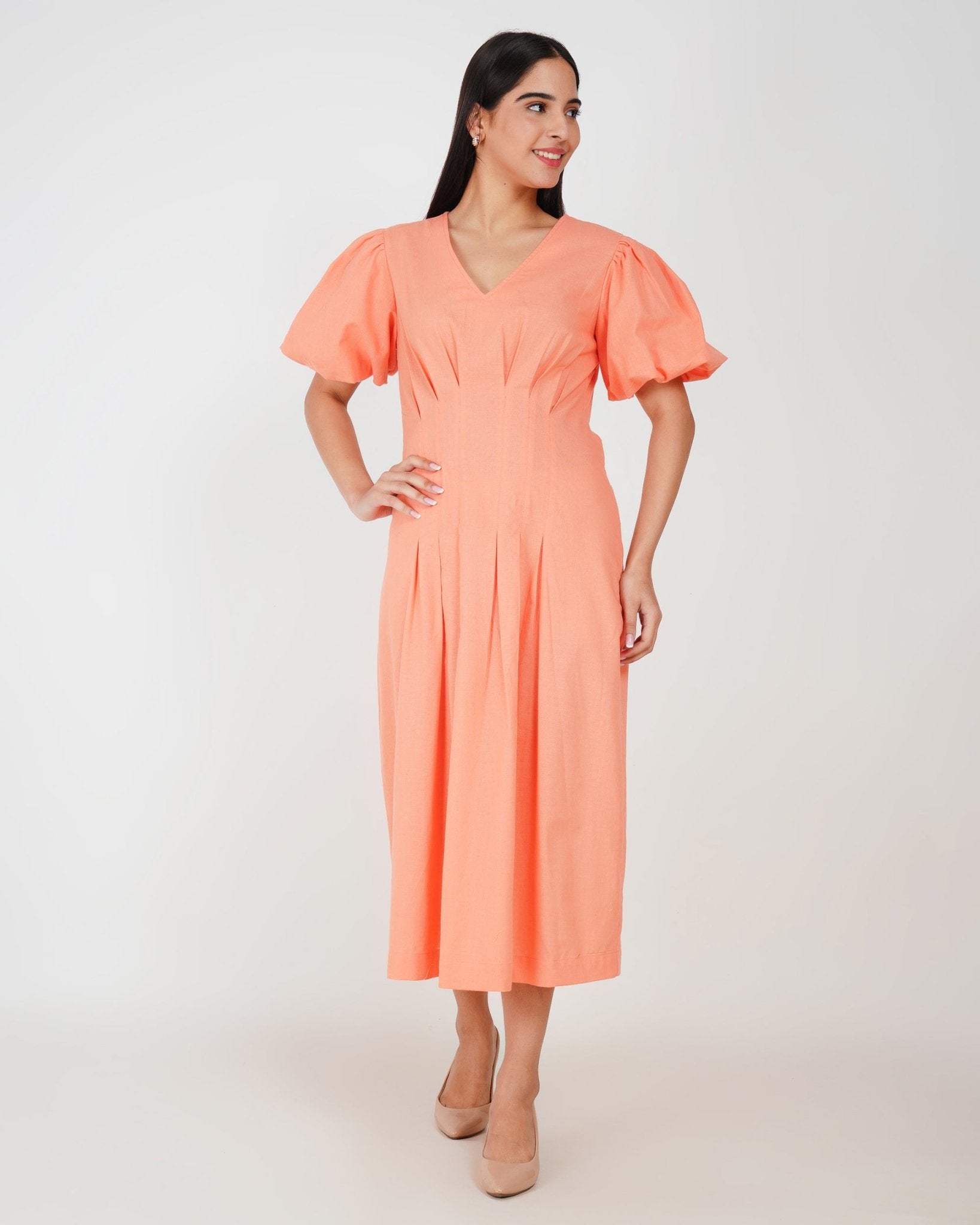 Coral Muse Linen - Blend Midi Dress - Vakr Studios