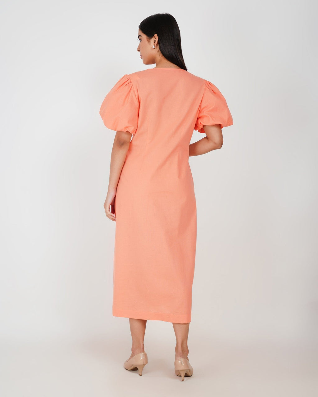 Coral Muse Linen - Blend Midi Dress - Vakr Studios