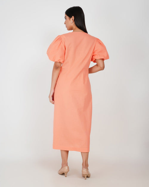 Coral Muse Linen - Blend Midi Dress - Vakr Studios