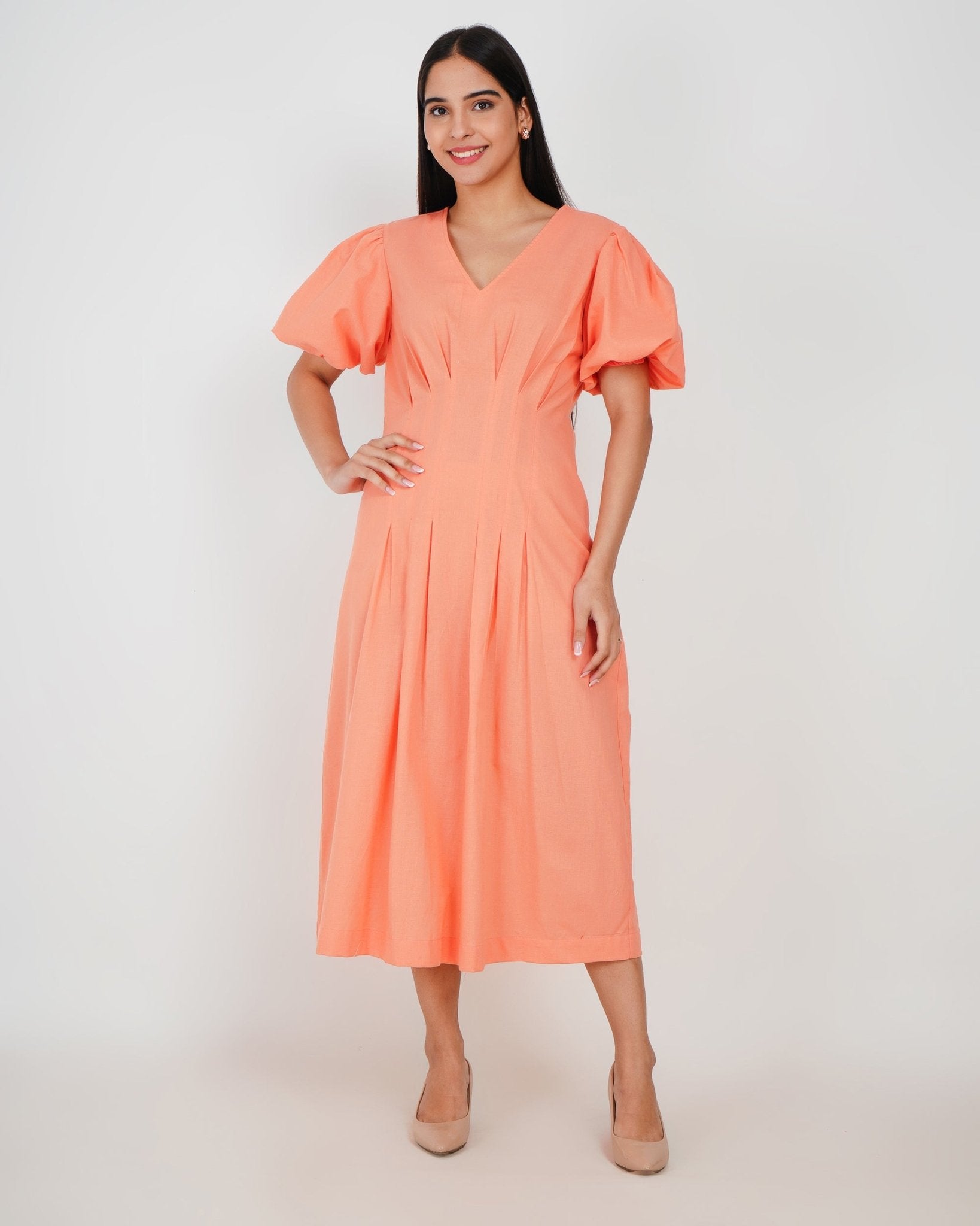 Coral Muse Linen - Blend Midi Dress - Vakr Studios