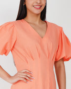 Coral Muse Linen - Blend Midi Dress - Vakr Studios