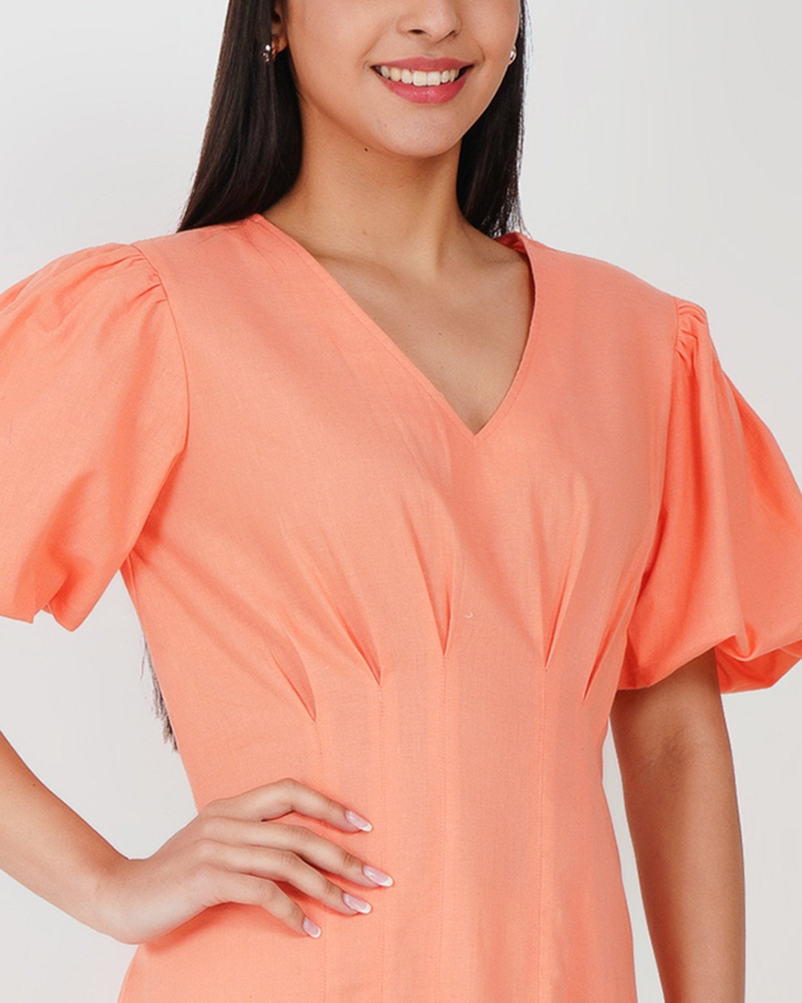 Coral Muse Linen - Blend Midi Dress - Vakr Studios