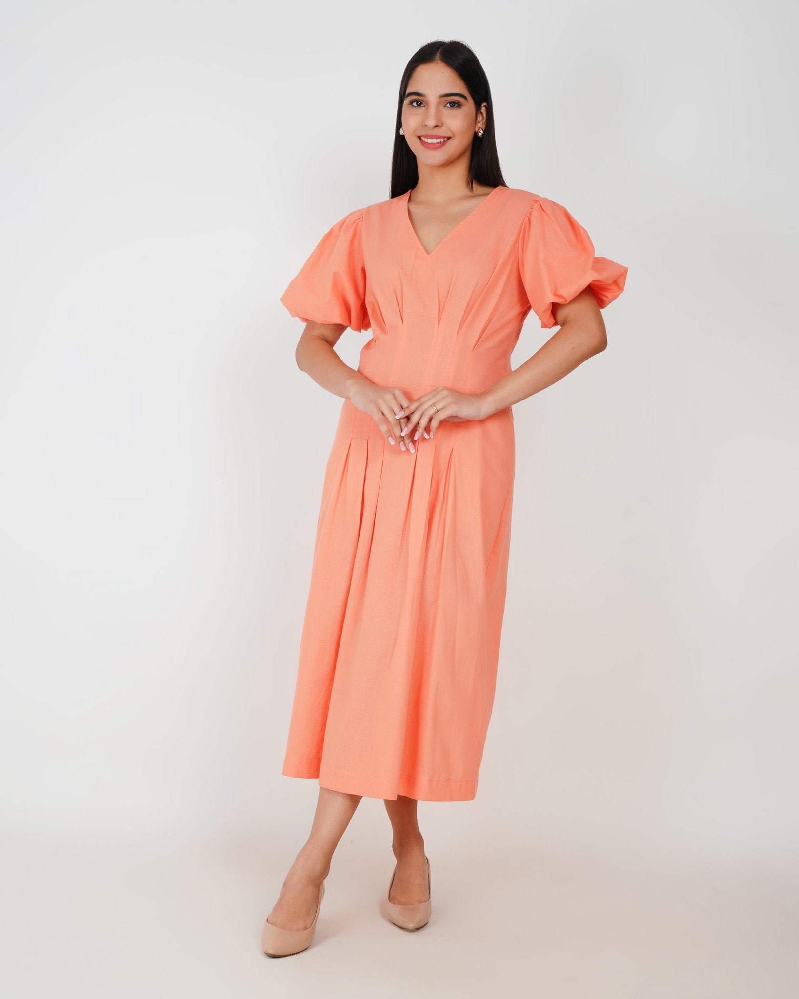 Coral Muse Linen - Blend Midi Dress - Vakr Studios