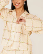 Ivory Botanical Lattice Linen Co - ord Set - Vakr Studios