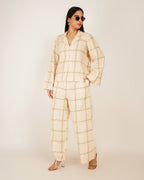 Ivory Botanical Lattice Linen Co - ord Set - Vakr Studios