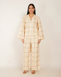 Ivory Botanical Lattice Linen Co - ord Set - Vakr Studios