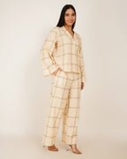Ivory Botanical Lattice Linen Co - ord Set - Vakr Studios