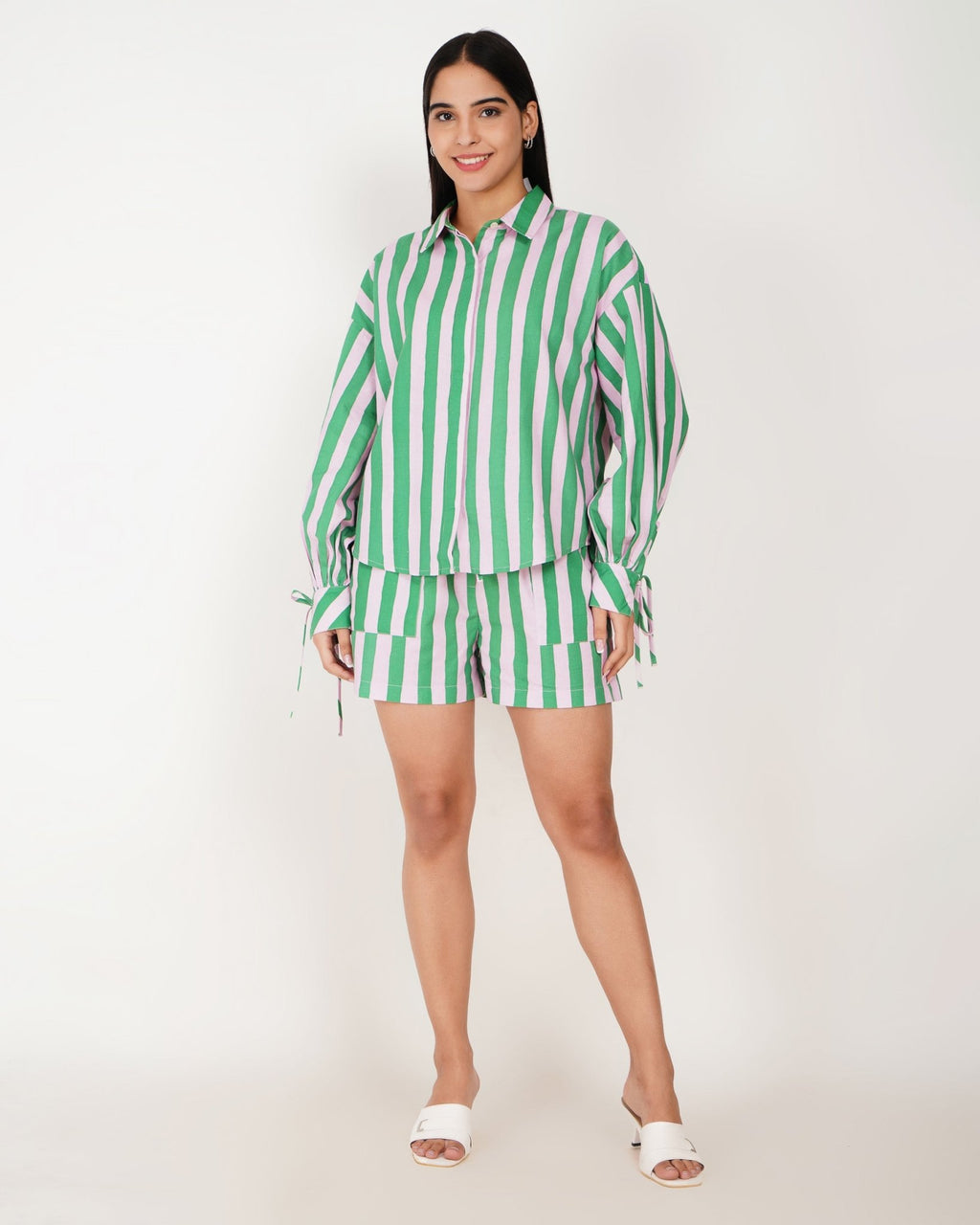 Mint Stripe Linen - Blend Shorts Co - Ord Set - Vakr Studios