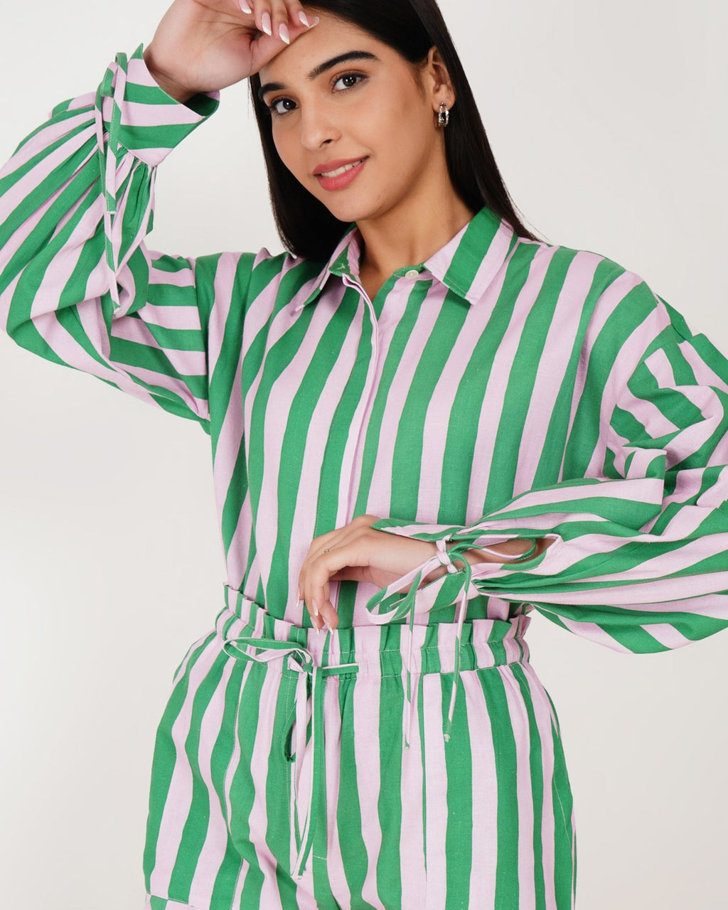Mint Stripe Linen - Blend Shorts Co - Ord Set - Vakr Studios