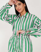 Mint Stripe Linen - Blend Shorts Co - Ord Set - Vakr Studios
