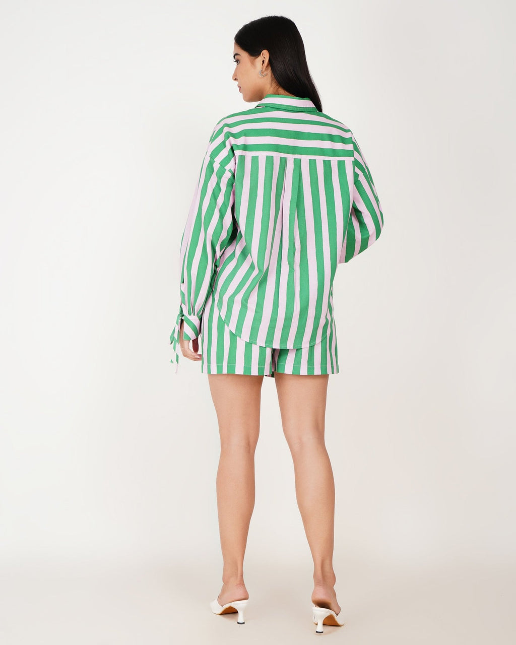 Mint Stripe Linen - Blend Shorts Co - Ord Set - Vakr Studios