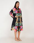 Noir Bloom Linen Shirt Dress - Vakr Studios