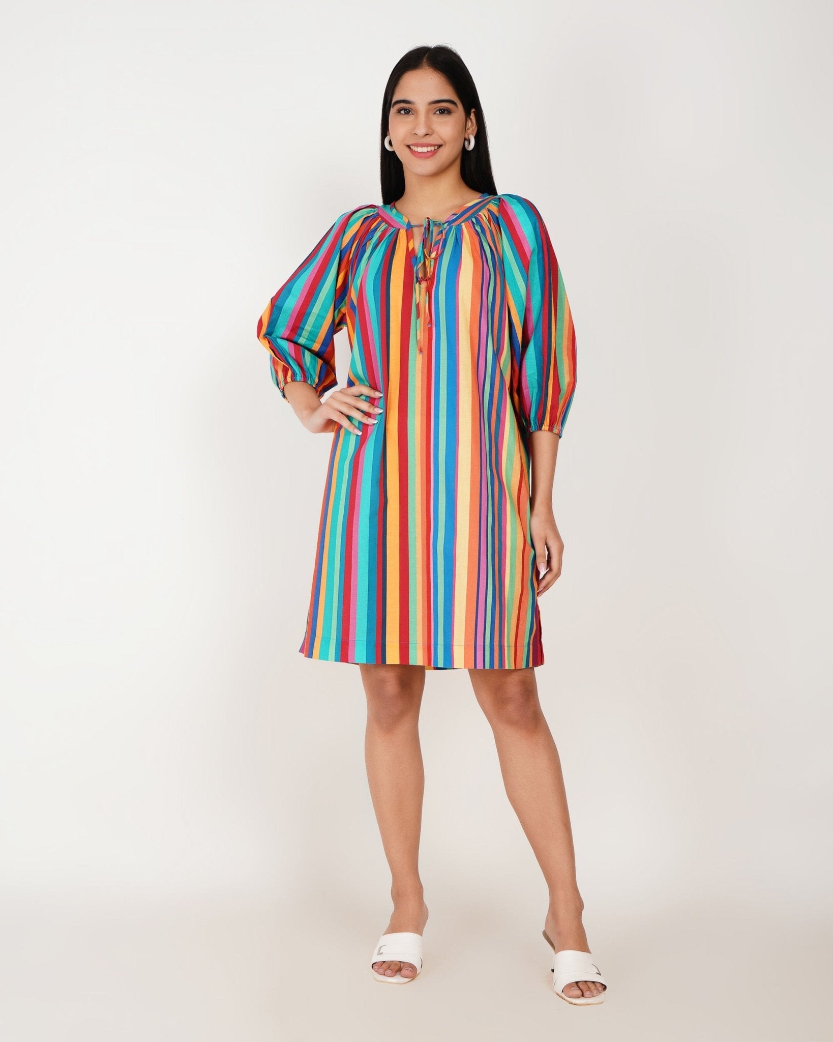 Riviera Stripe Linen - Blend Shift Dress - Vakr Studios