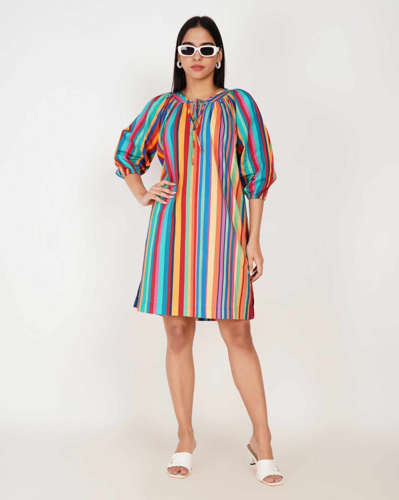 Riviera Stripe Linen - Blend Shift Dress - Vakr Studios